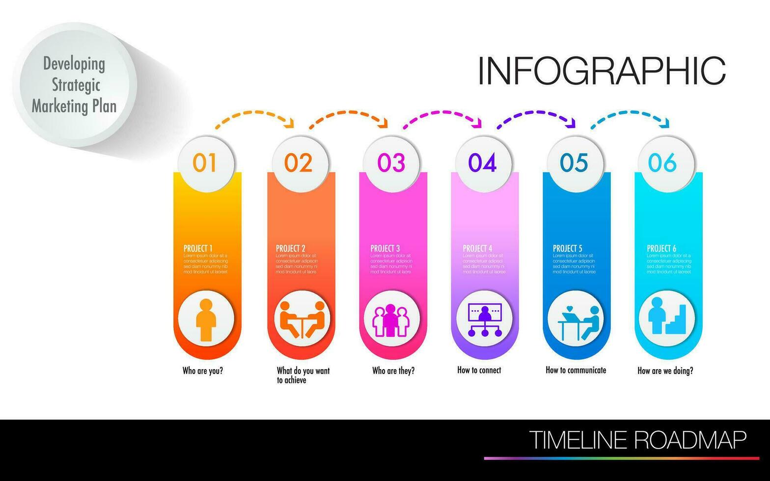 infographic 6 stap ontwikkelen afzet strategisch plan vector