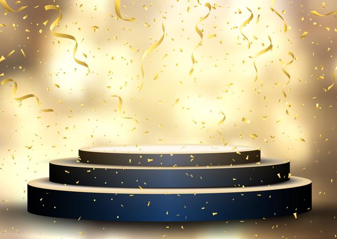 Podium met streamers en confetti vector