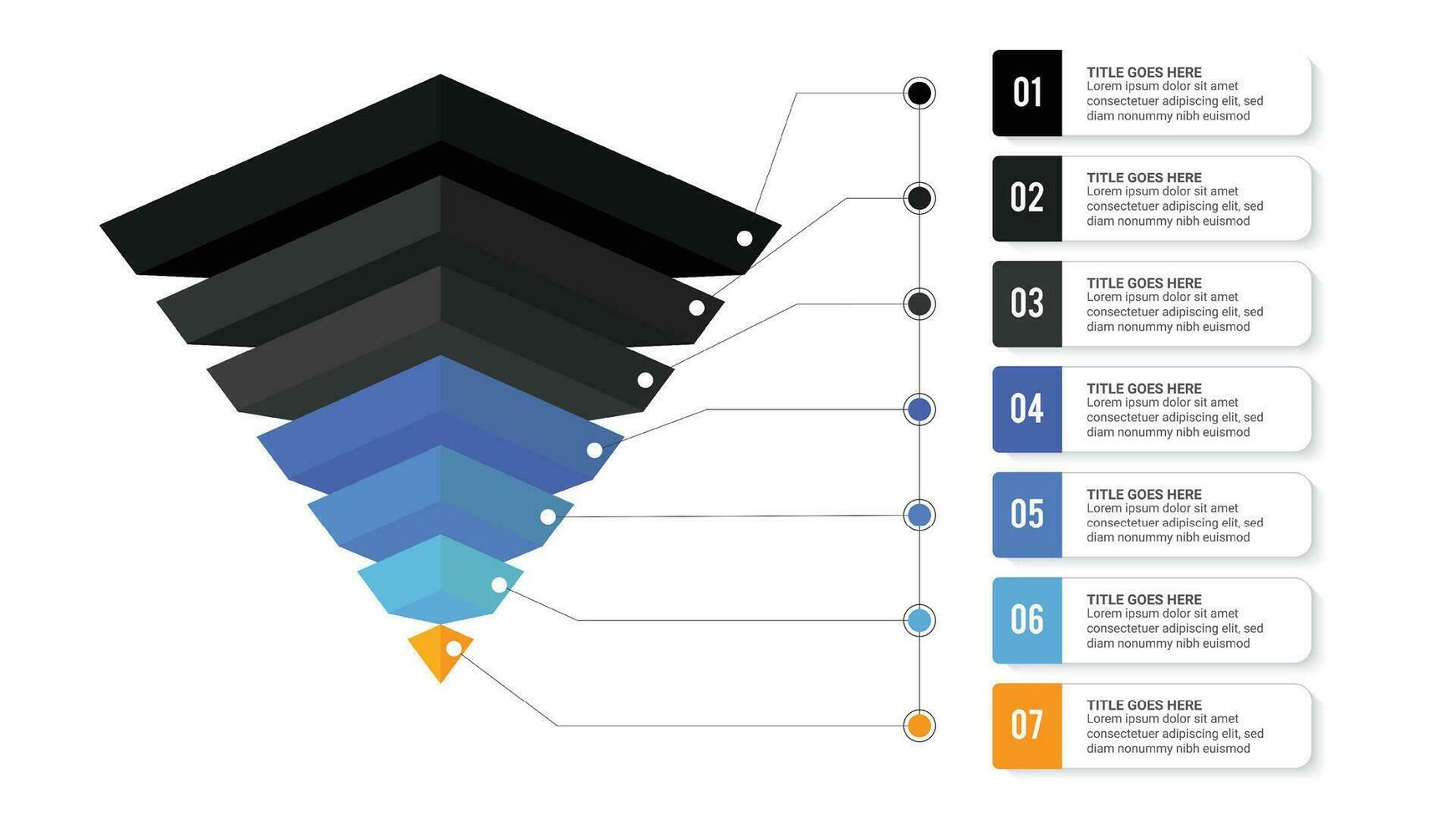 3d piramide hiërarchie infographic sjabloon ontwerp met 7 lagen vector