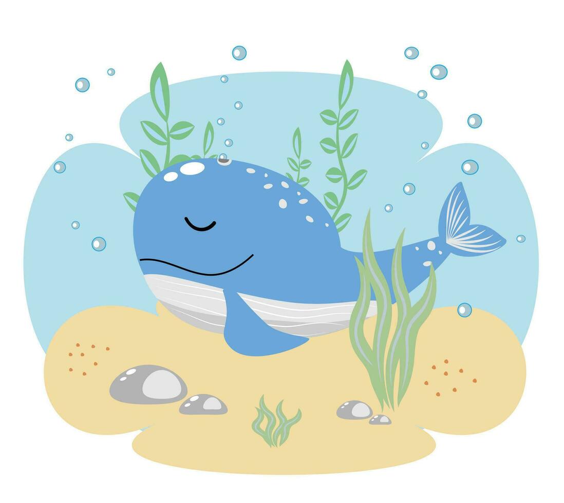 vector illustratie van een blauw walvis Bij de bodem van de oceaan eps10