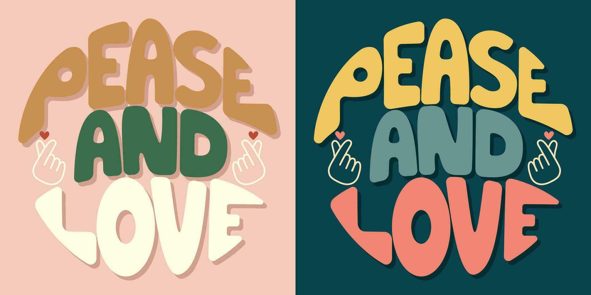 handgeschreven opschrift vrede en liefde in de het formulier van een cirkel. kleurrijk tekenfilm vector ontwerp. illustratie voor ieder doel. positief motiverende of inspirerend citaat. groovy wijnoogst belettering.