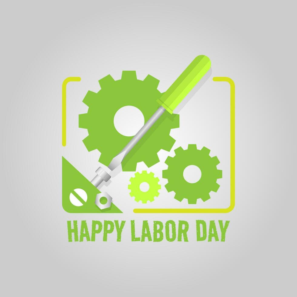 gelukkig arbeid dag logo met schroevedraaier en uitrusting vector