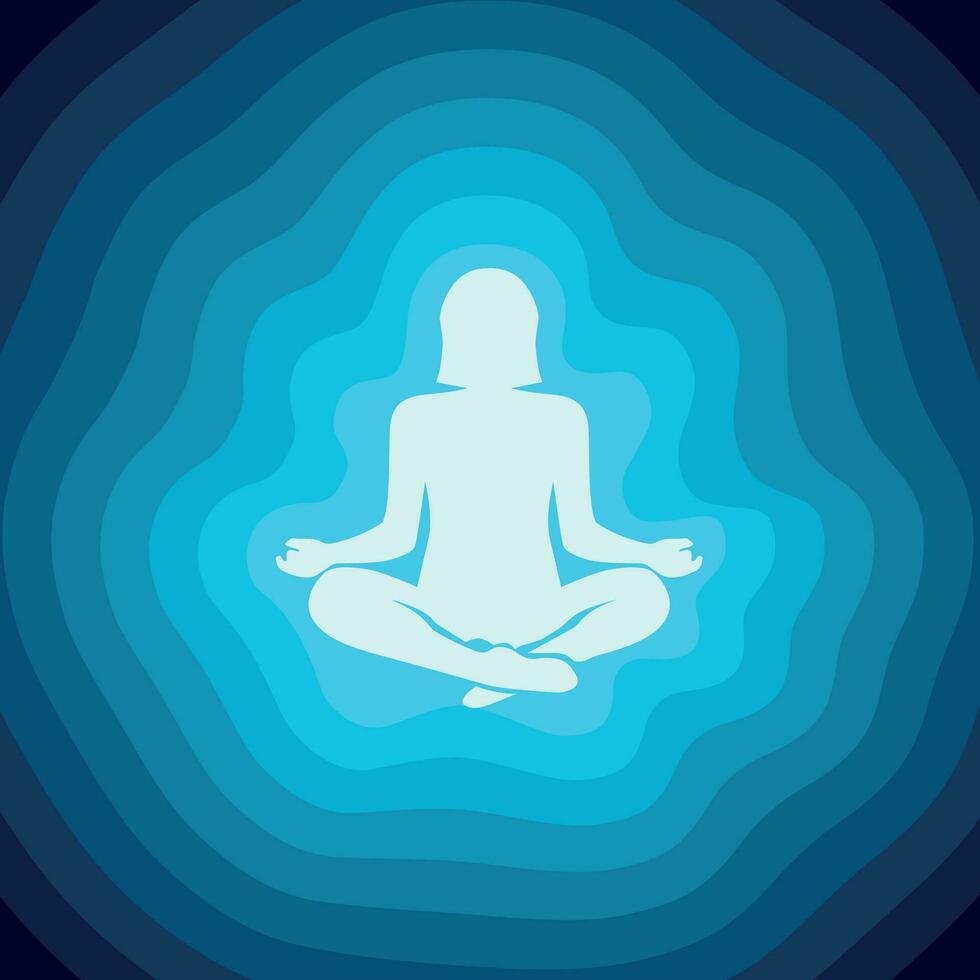 silhouet van persoon mediteren, vrijgeven allemaal zijn energie, golven van energie, ontspanning, vrede van geest vector