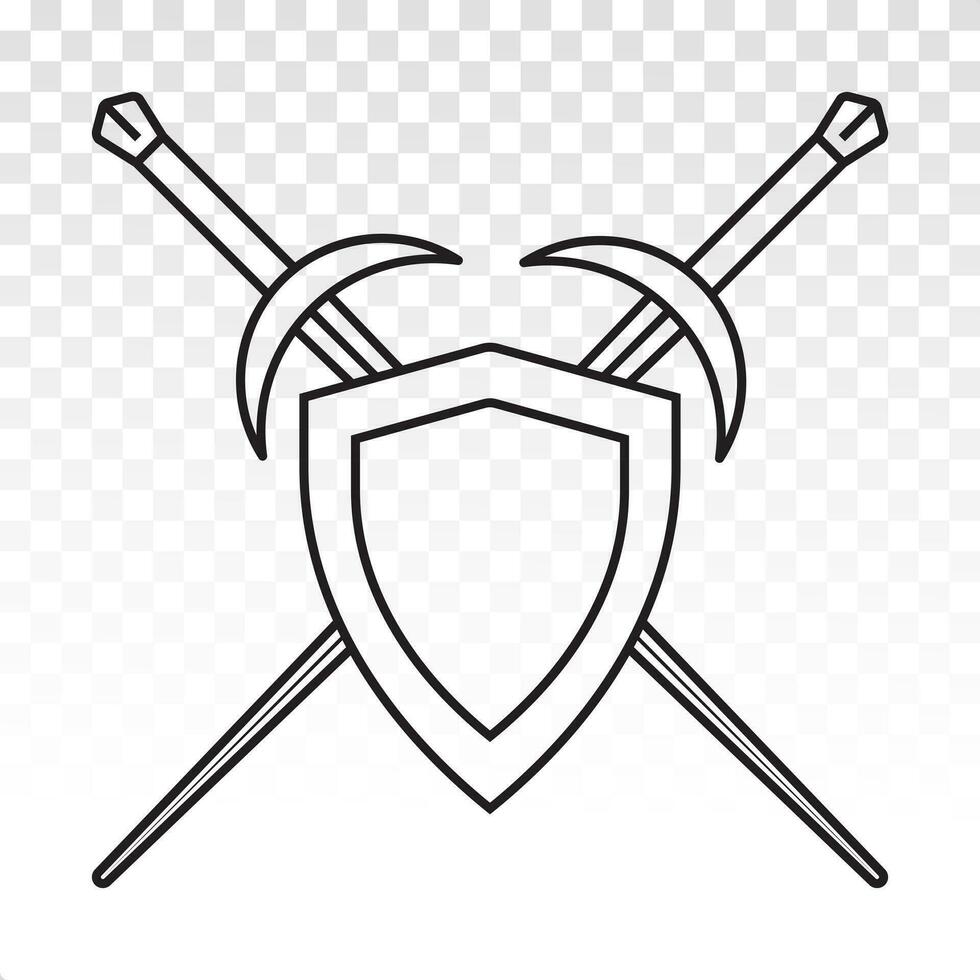 zwaard schild of gekruiste zwaard schede in de schild vector