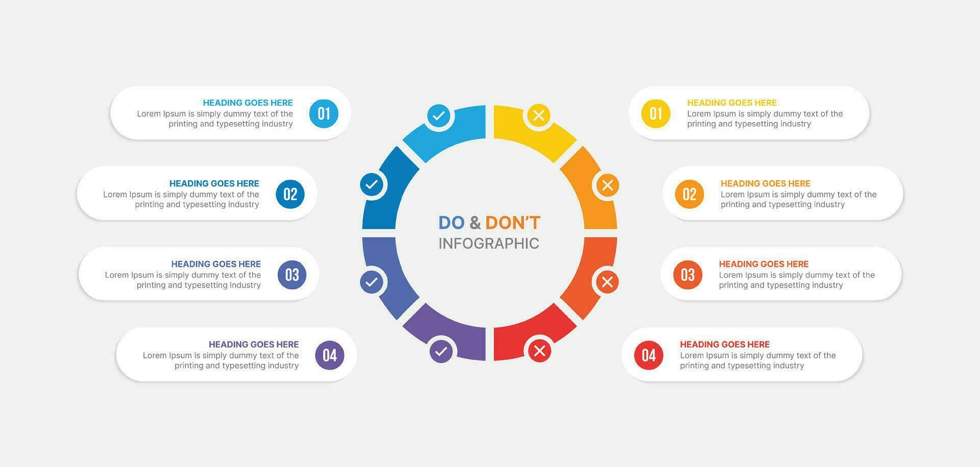 dos en niet doen, versus vergelijking cirkel infographic ontwerp sjabloon vector