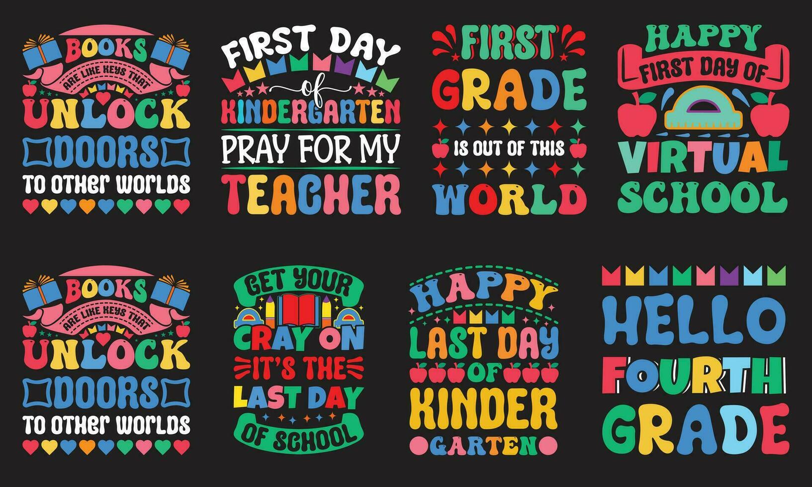 terug naar school- t-shirt ontwerpen bundel vector