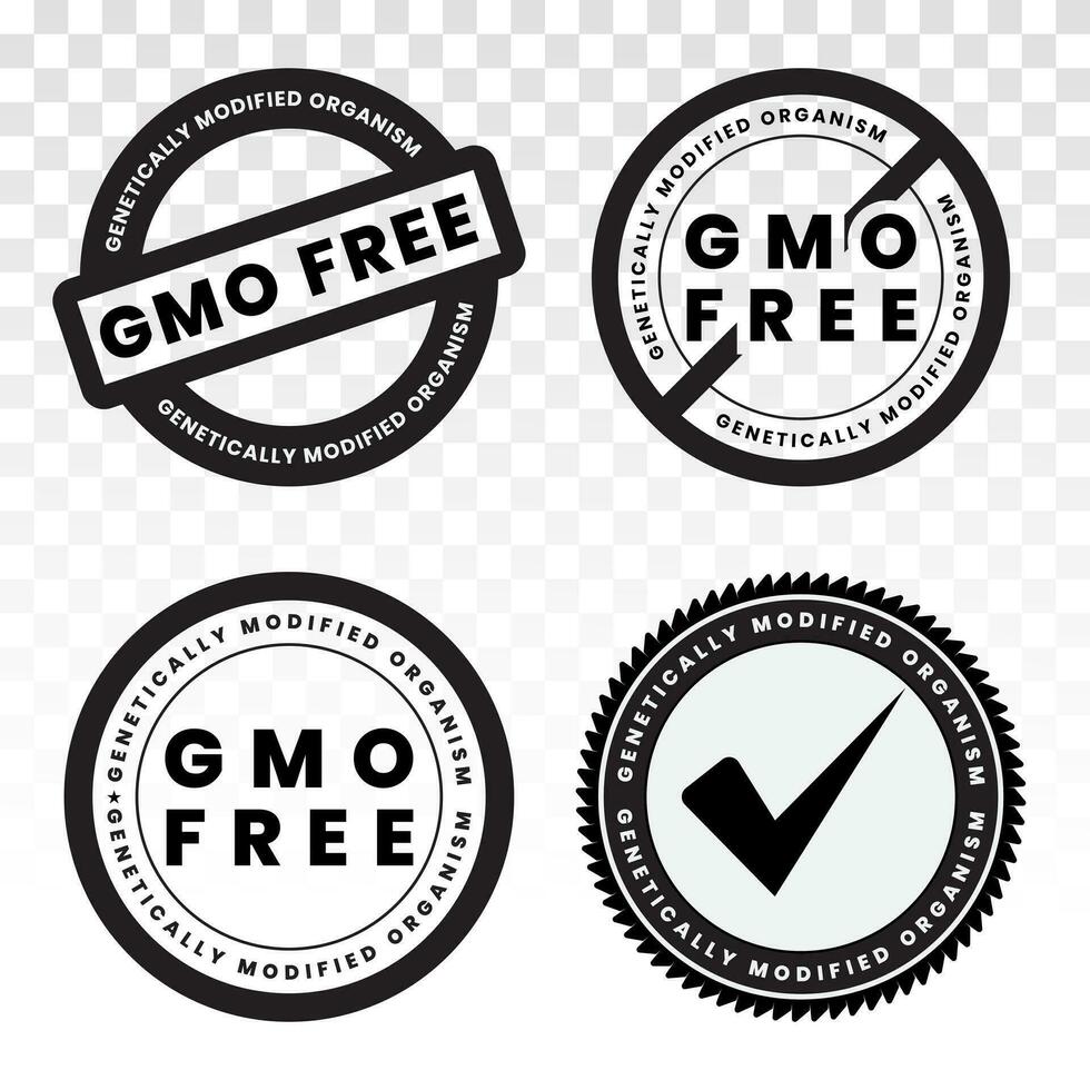 genetisch gewijzigd organisme ggo vrij of niet ggo voedsel verpakking sticker etiket vlak icoon. vector