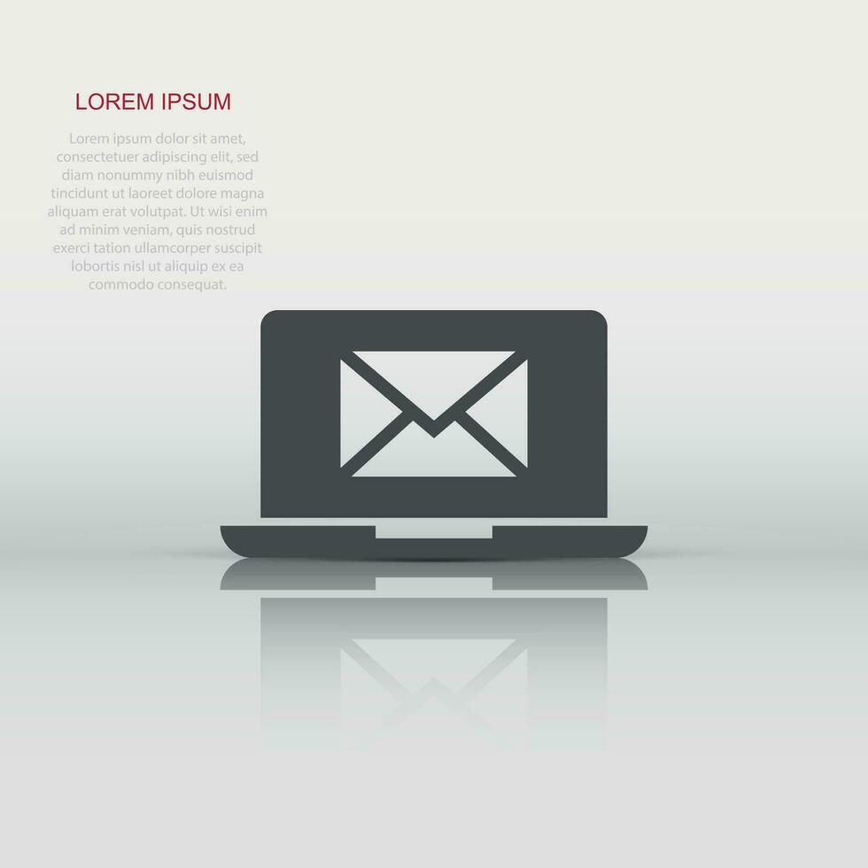 laptop met e-mail icoon in vlak stijl. mail kennisgeving vector illustratie Aan wit geïsoleerd achtergrond. envelop met bericht bedrijf concept.