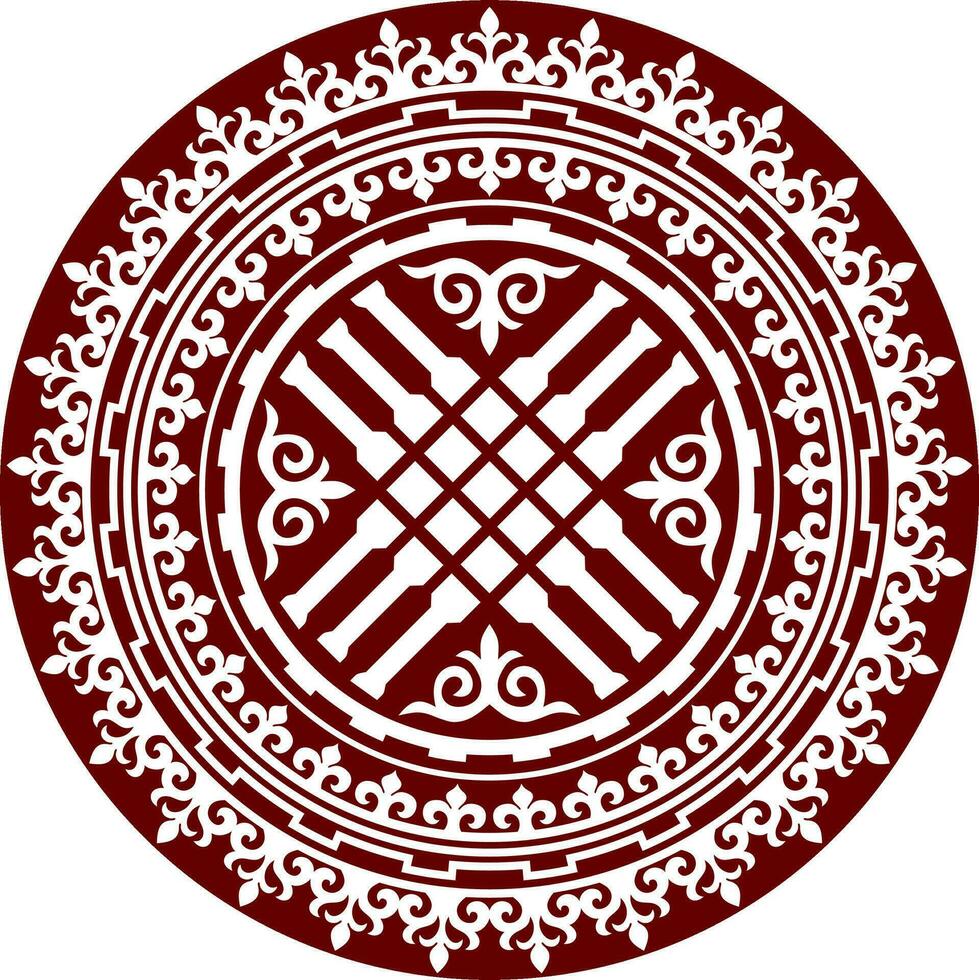 vector rood Kazachs nationaal ronde ornament shanyrak. etnisch cirkel, nomadisch volkeren van de Super goed steppe. Turken, Kirgizisch, mongolen, tataren, kalmyks, begraven
