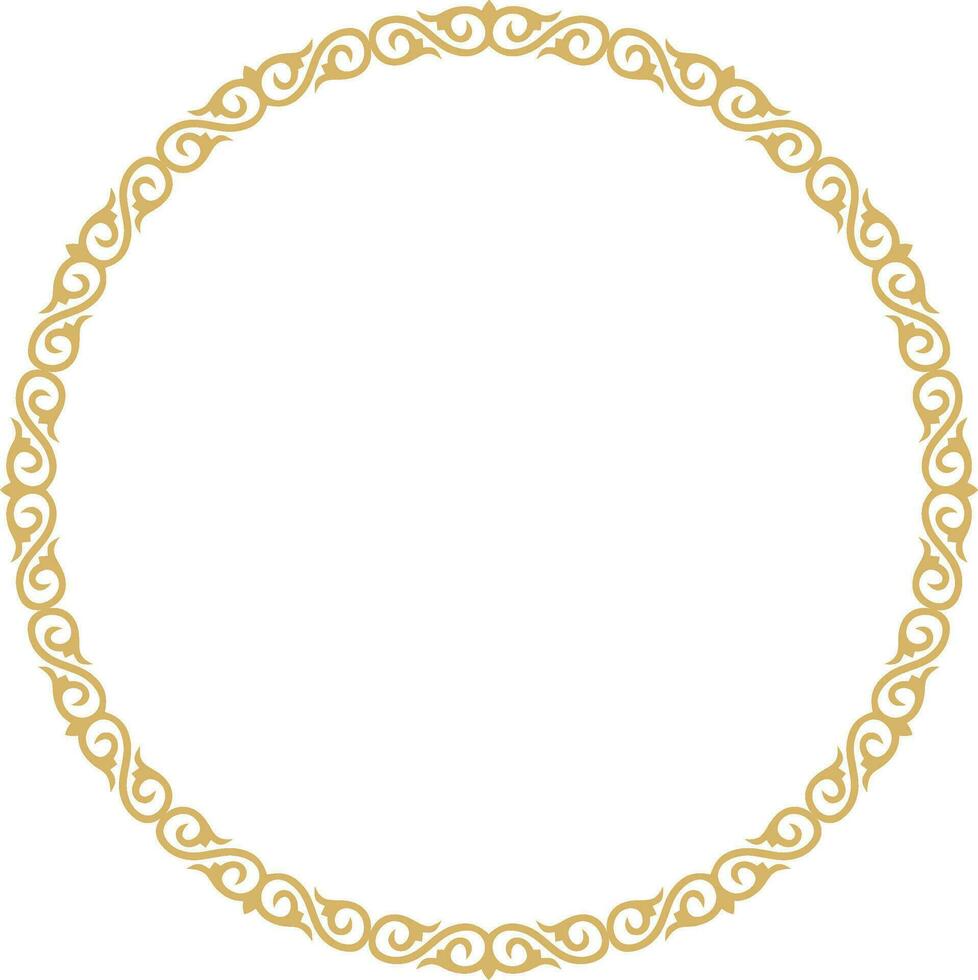 vector ronde gouden Kazachs nationaal kader. sier- cirkel. etnisch patroon van nomadisch volkeren van de Super goed steppe, Kirgizisch, mongolen, bashkirs, begraven, kalmyks