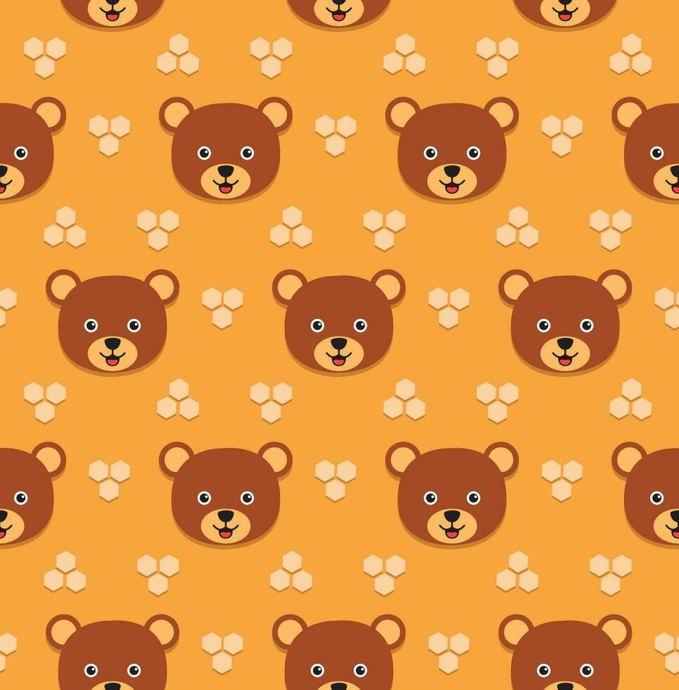 beer en honing kam tekenfilm naadloos patroon Aan oranje achtergrond vector