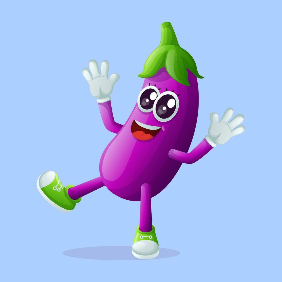 schattig aubergine karakter glimlachen met een gelukkig uitdrukking vector