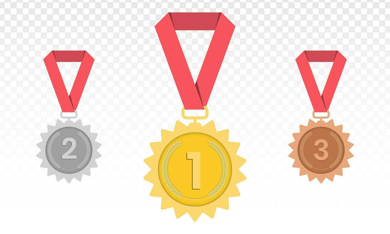 medaille- goud, zilver, bronzen. 1e, 2e en 3e plaats. trofee met rood lintje. vlak stijl - voorraad vector. vector
