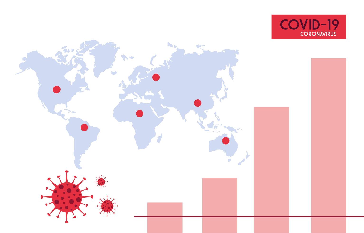 infographic van wereldplaneet met de verspreiding van de covid 19 door landen vector