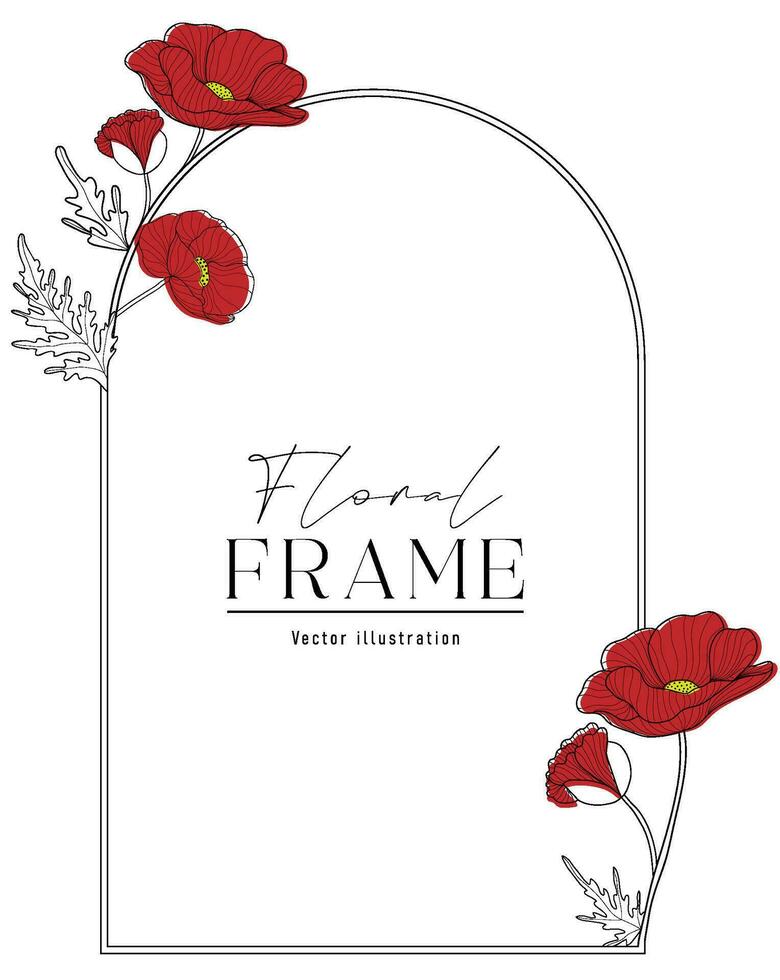 romantisch boog kader met rood papavers. bloemen ontwerp voor etiketten, branding bedrijf identiteit, bruiloft uitnodiging. vector