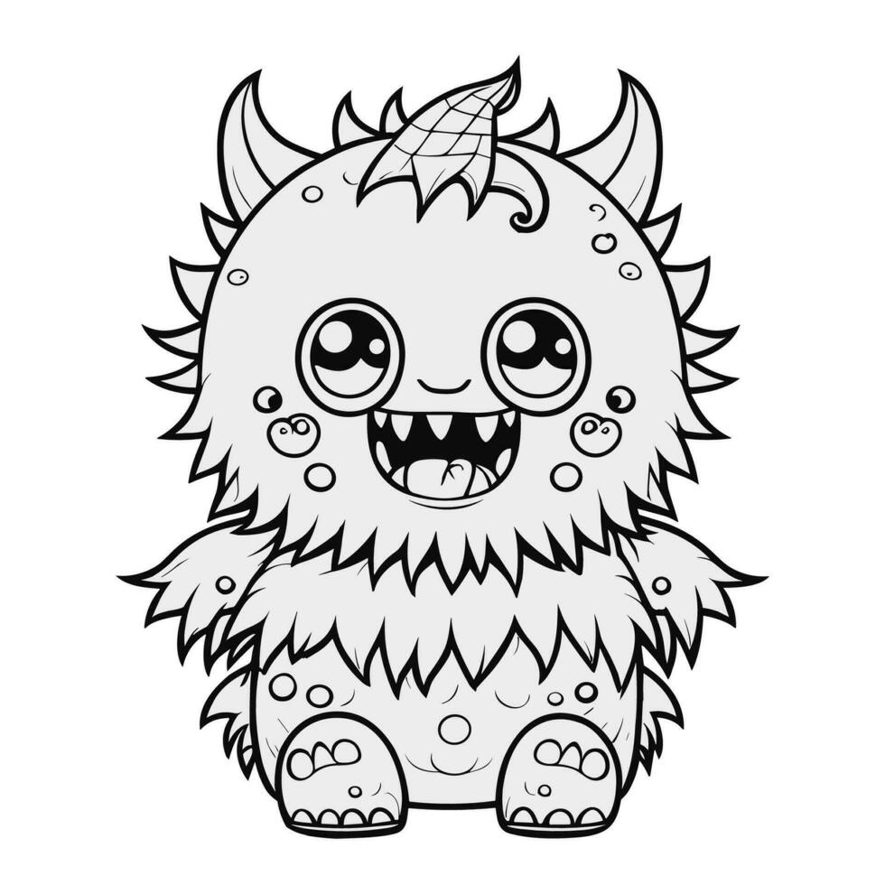 kleur bladzijde schattig monster met groot ogen en hoorns. schattig grappig karakter lineair illustratie kinderen voor kleuren. vector