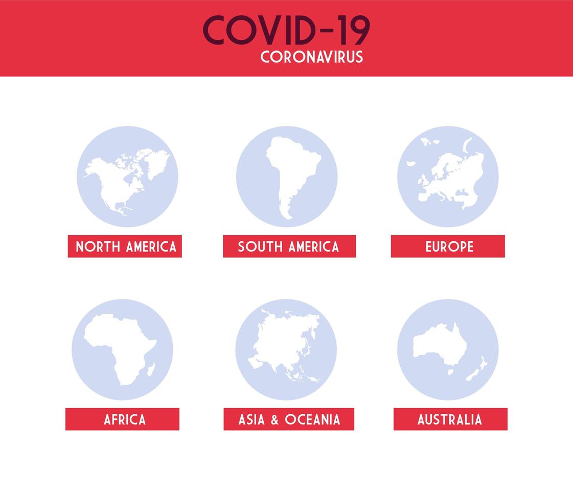 infographic met continenten van planeet aarde getroffen door coronavirus vector