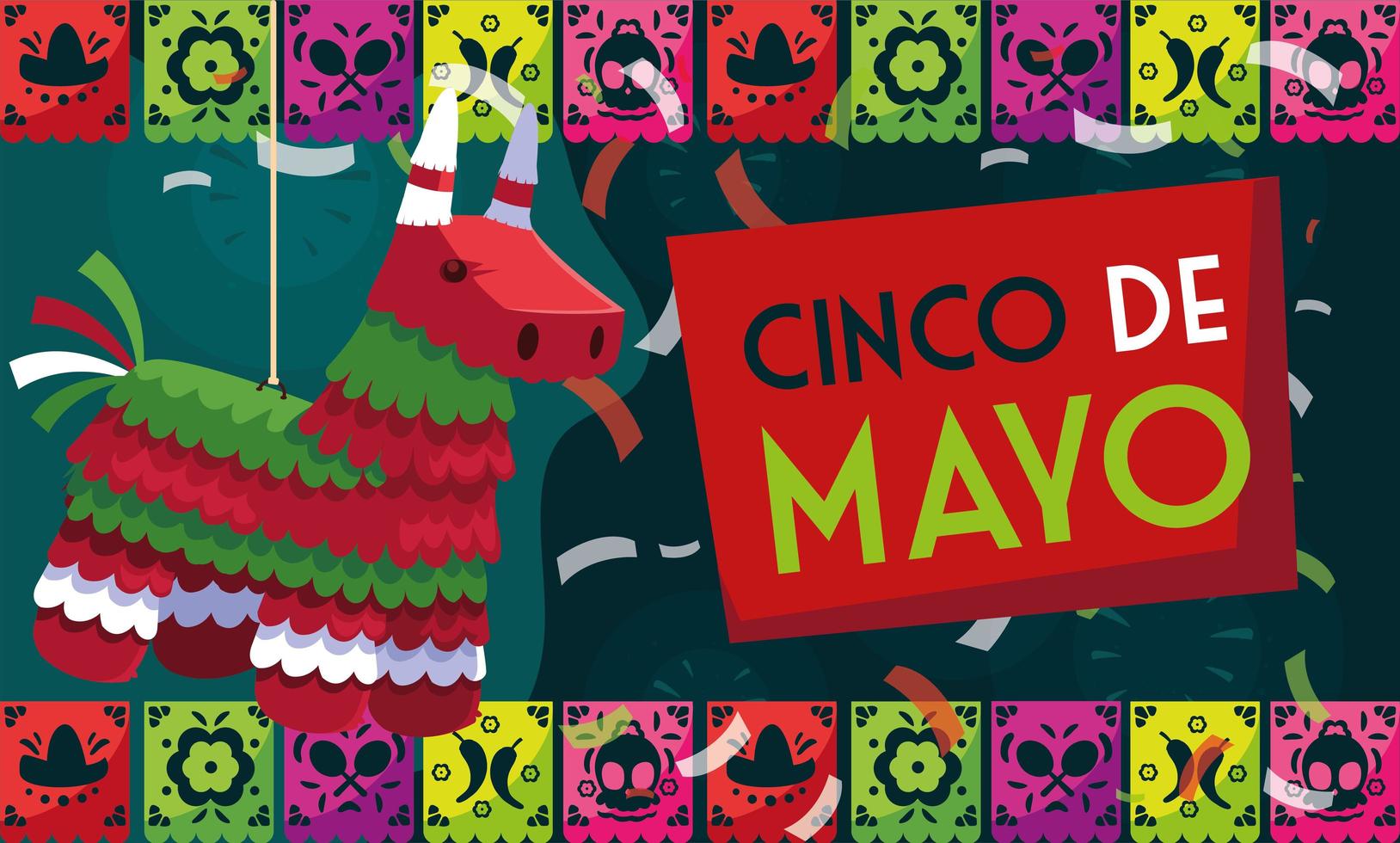 cinco de mayo kaart van groet met mexicaanse feestpinata vector