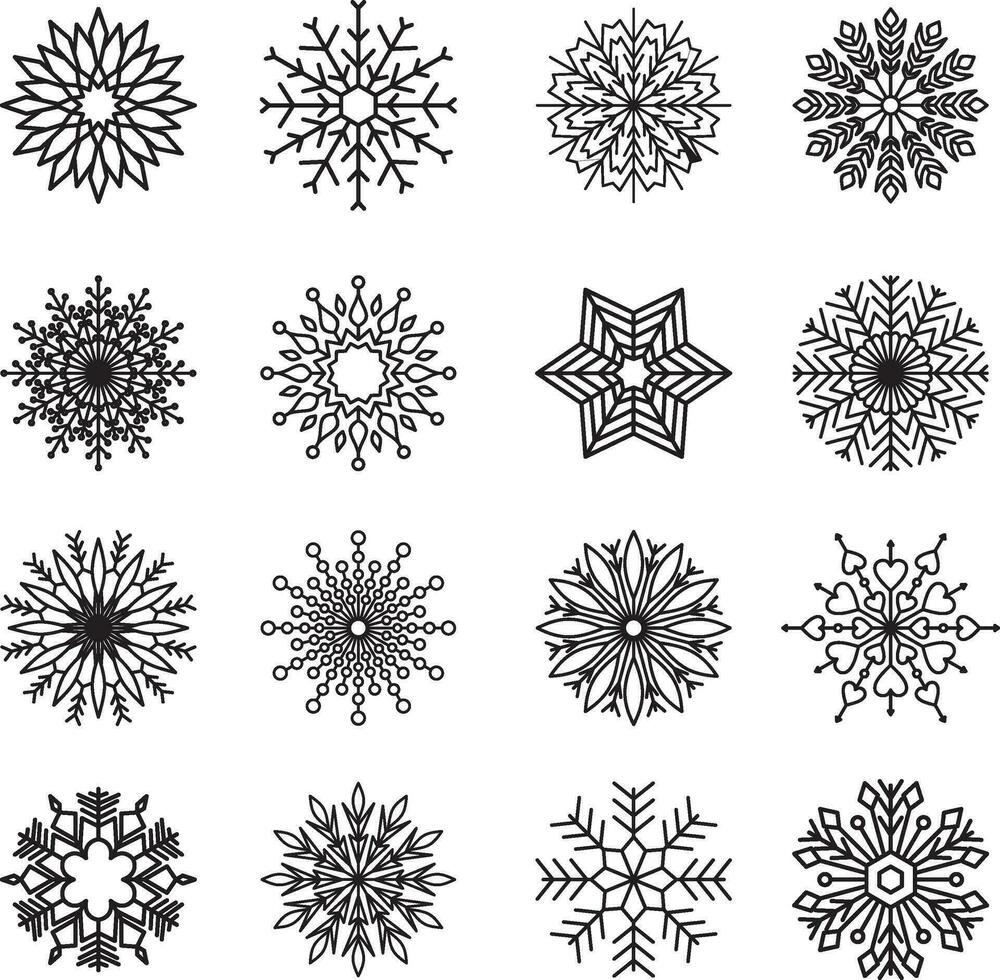 vector reeks van monochroom sneeuwvlokken. decoratie met winter symbolen.