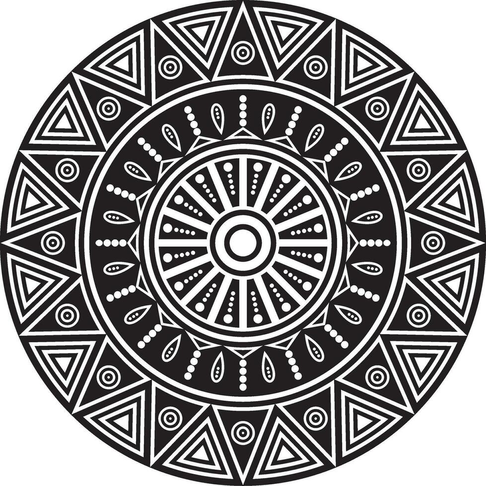 vector monochroom ronde inheems Amerikaans ornament. gevormde cirkel van driehoeken van indianen van divers stammen van Amerika. inca's, Maya, Azteken, marlborough.