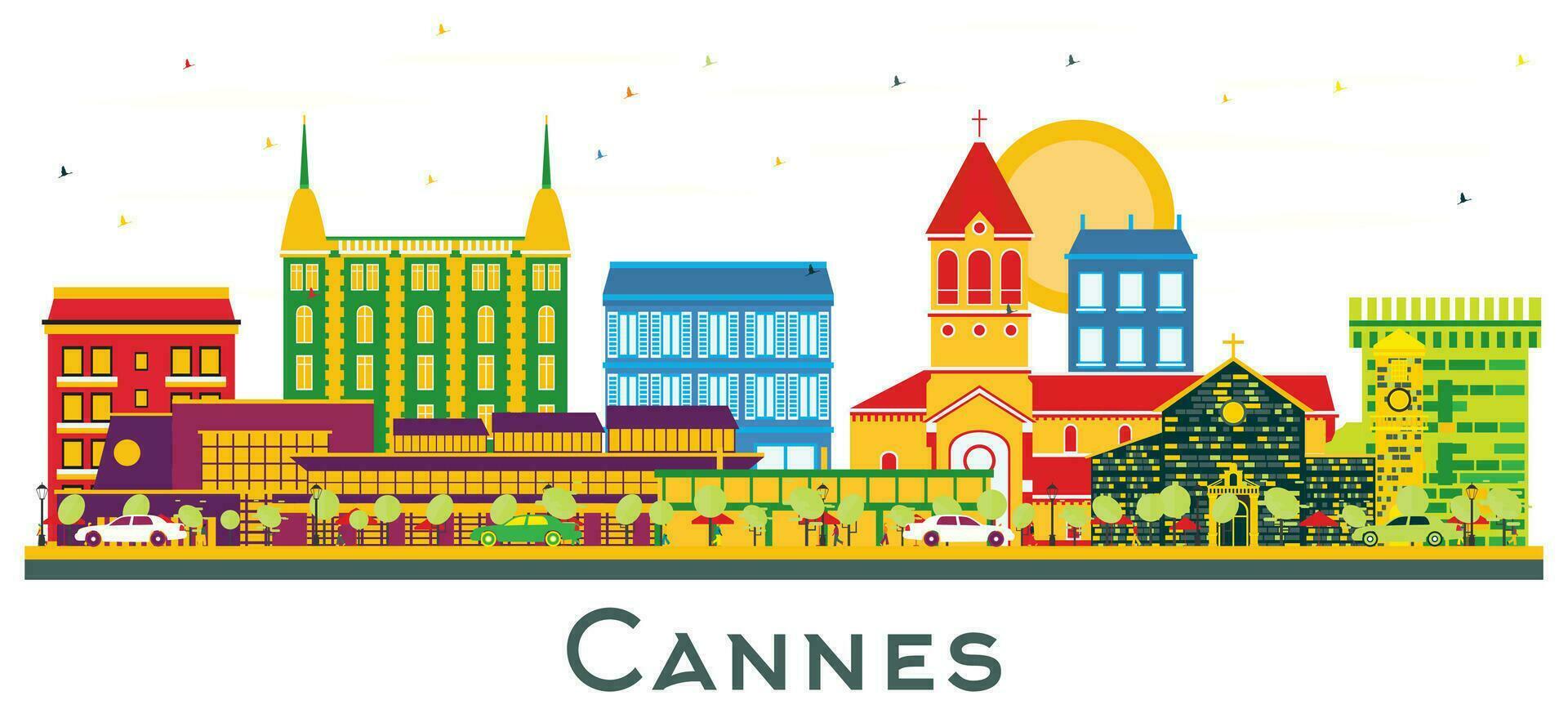 cannes Frankrijk stad horizon met kleur gebouwen geïsoleerd Aan wit. cannes stadsgezicht met oriëntatiepunten. vector