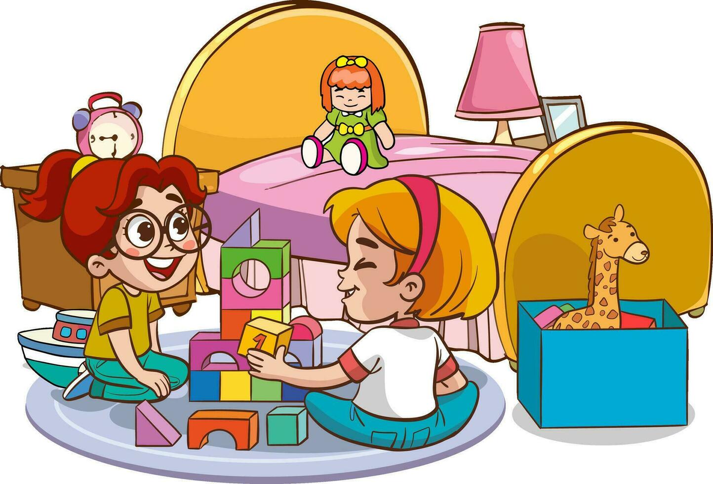 vector illustraties van schattig kinderen spelen in de kamer