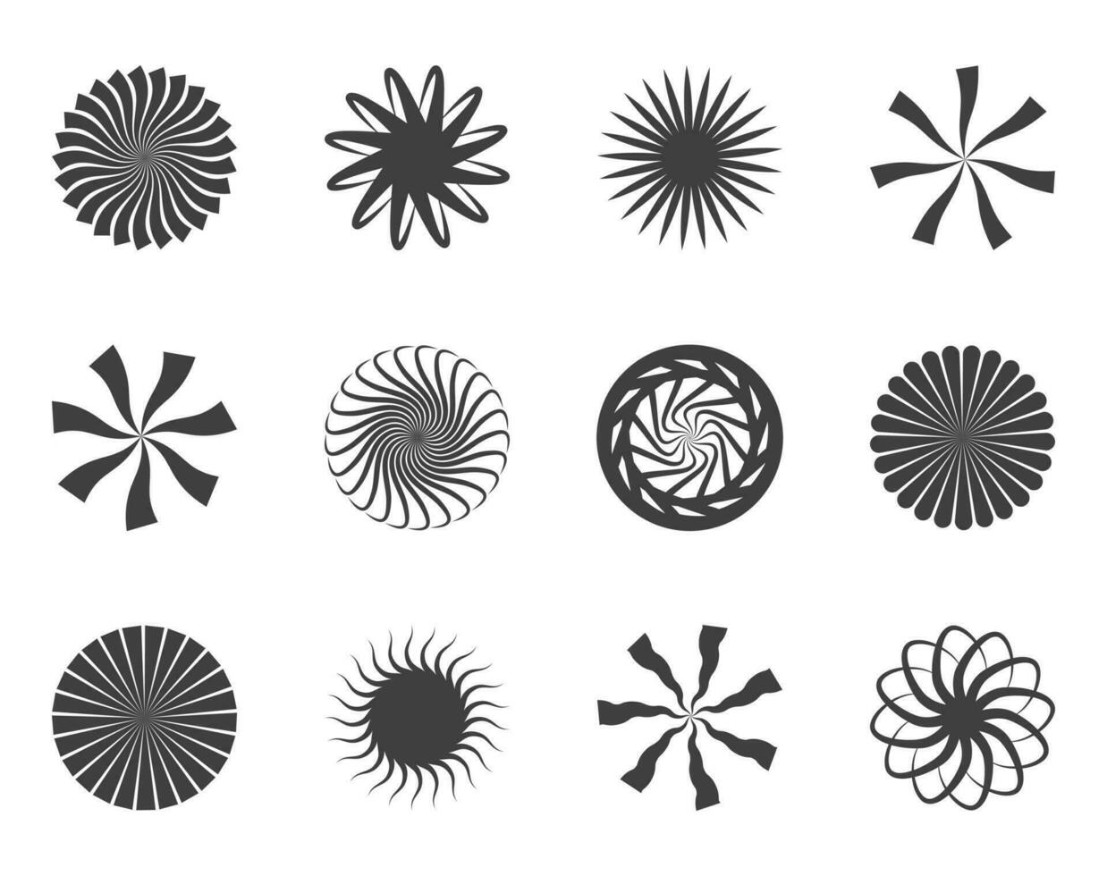 spiraal en kolken beweging draaien cirkels ontwerp element set. vector