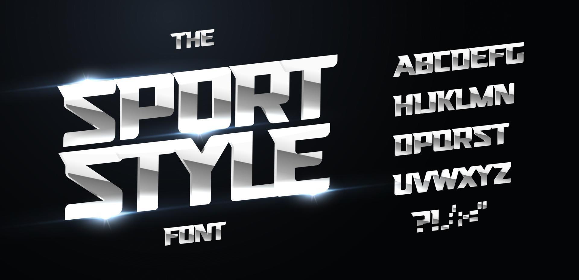 alfabet in sportstijl. modern dynamisch vet lettertype, ijzertype voor modern power-logo, techno-letters, chromen kop voor poster en bannerafbeelding. gepolijste metalen letters, vector typografieontwerp