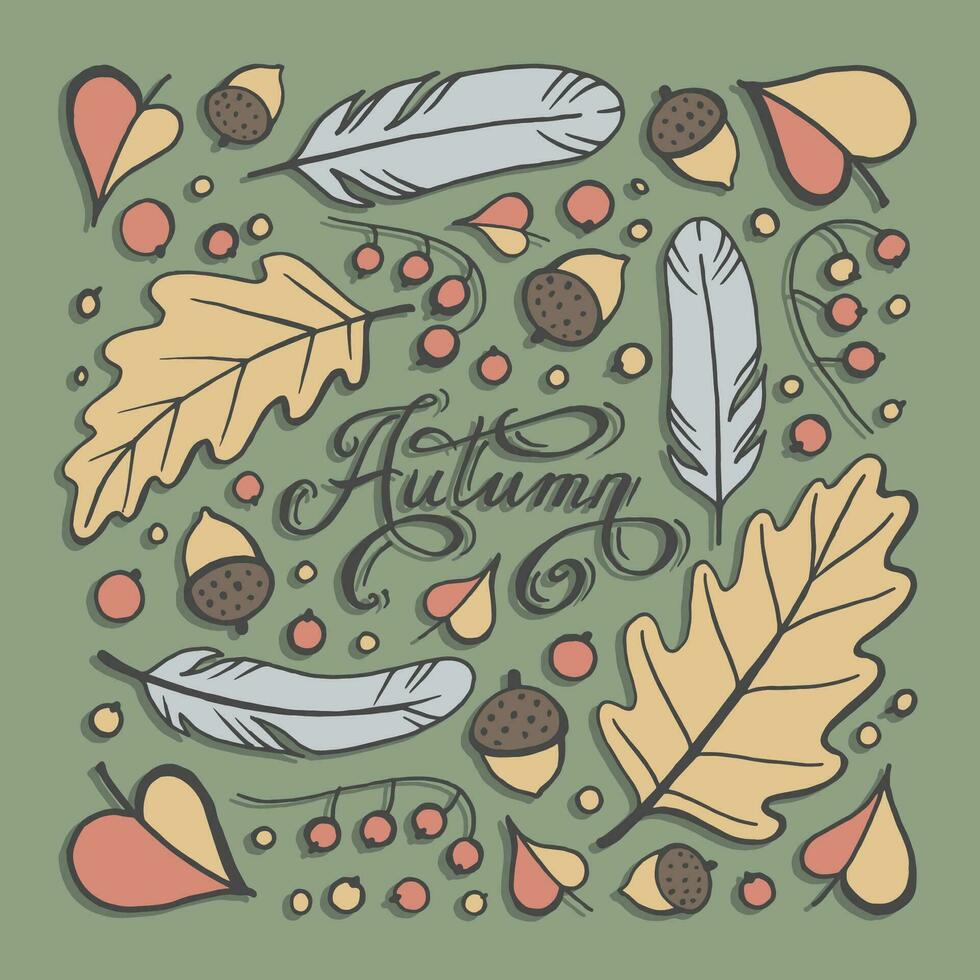 reeks van herfst themed retro ontwerp elementen vallen wijnoogst elementen alles voor de herfst tekst decoratie. vector