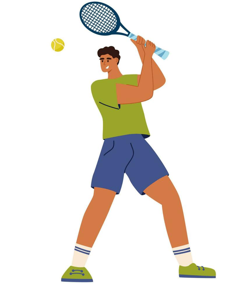 Mens spelen tennis. sport- activiteiten. tennis kampioenschap en toernooi. illustratie voor website, landen bladzijde, mobiel app, poster en spandoek. vlak vector illustratie