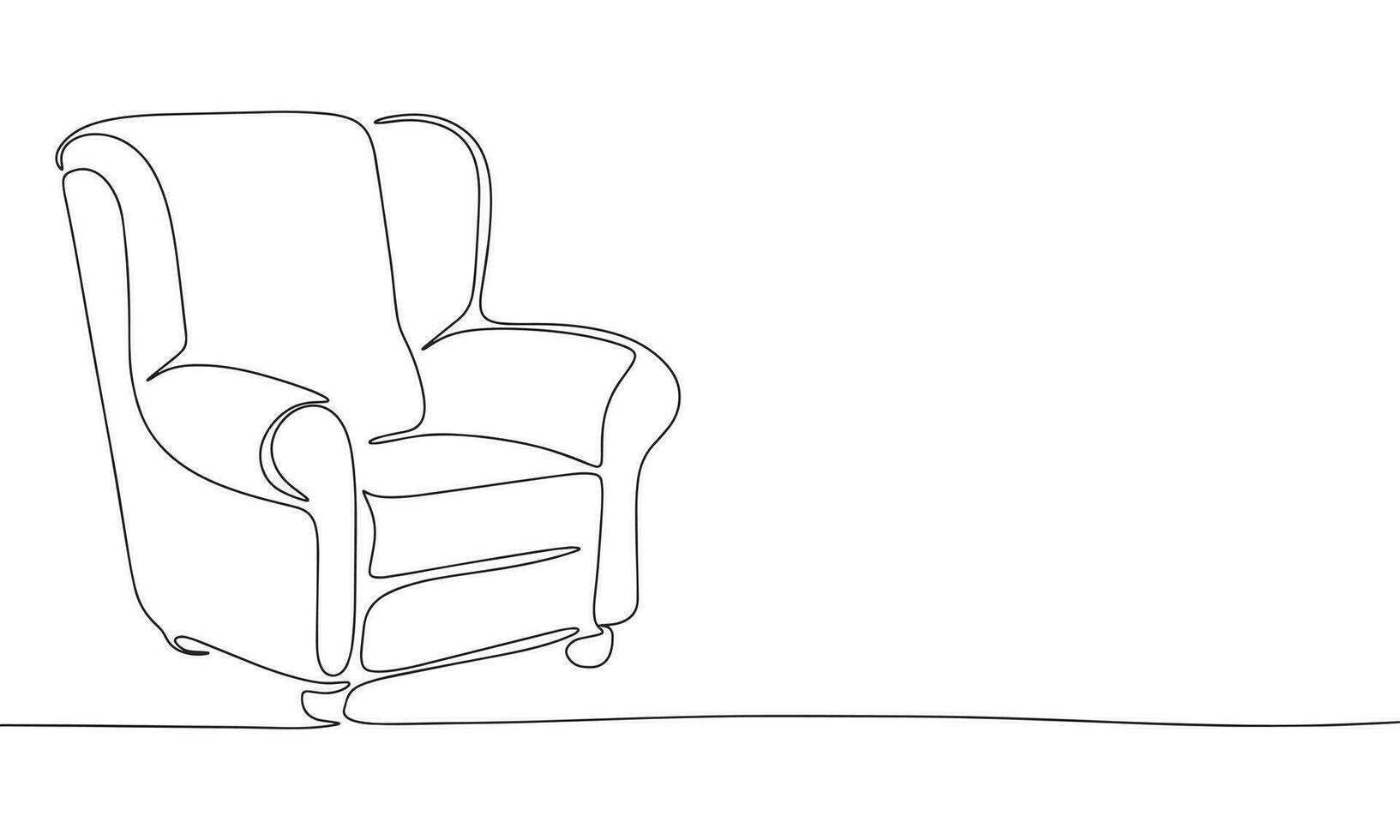 een lijn doorlopend fauteuil. lijn kunst van interieur concept spandoek. schets vector illustratie.