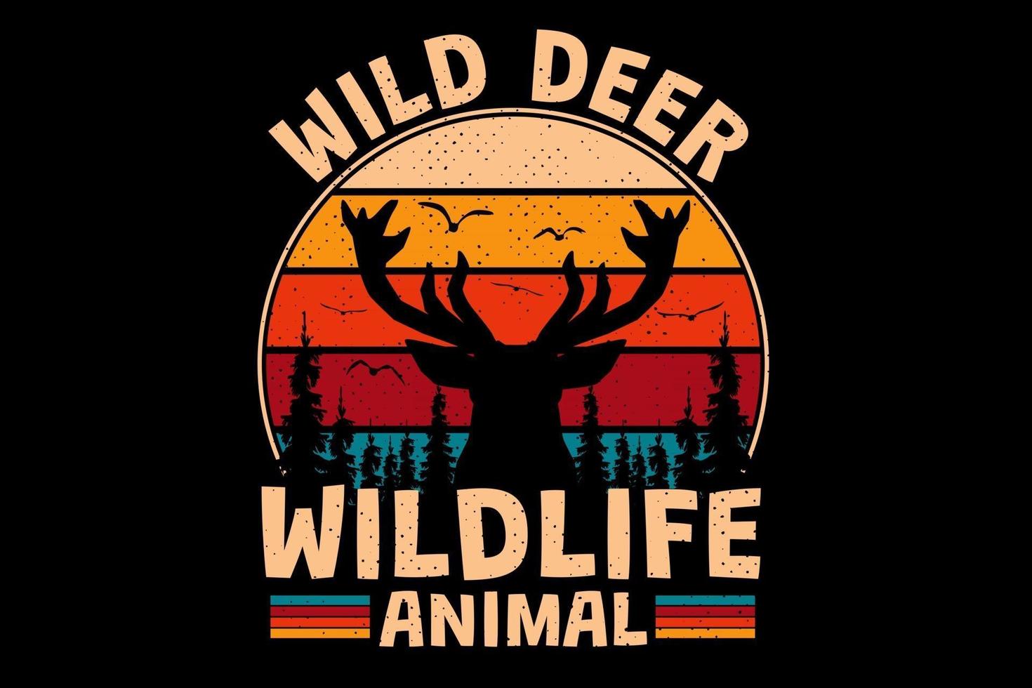 t-shirt wilde herten dieren in het wild dier retro vintage stijl vector