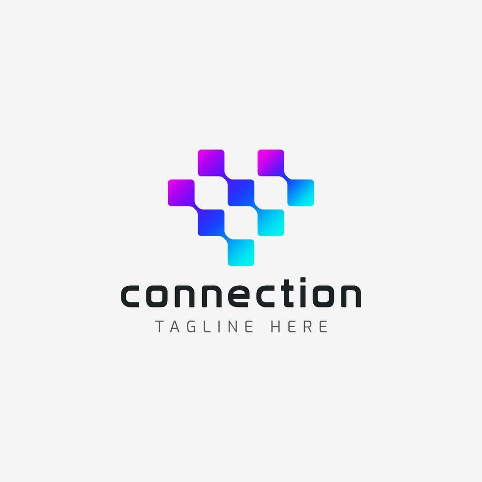 verbinding logo futuristische van liefde vorm van pixel idee en netwerk. teken symbool voor bedrijf technologie en communicatie. vector