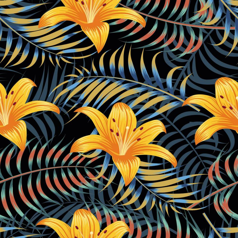 abstract bloemen naadloos patroon met bladeren. tropische achtergrond vector
