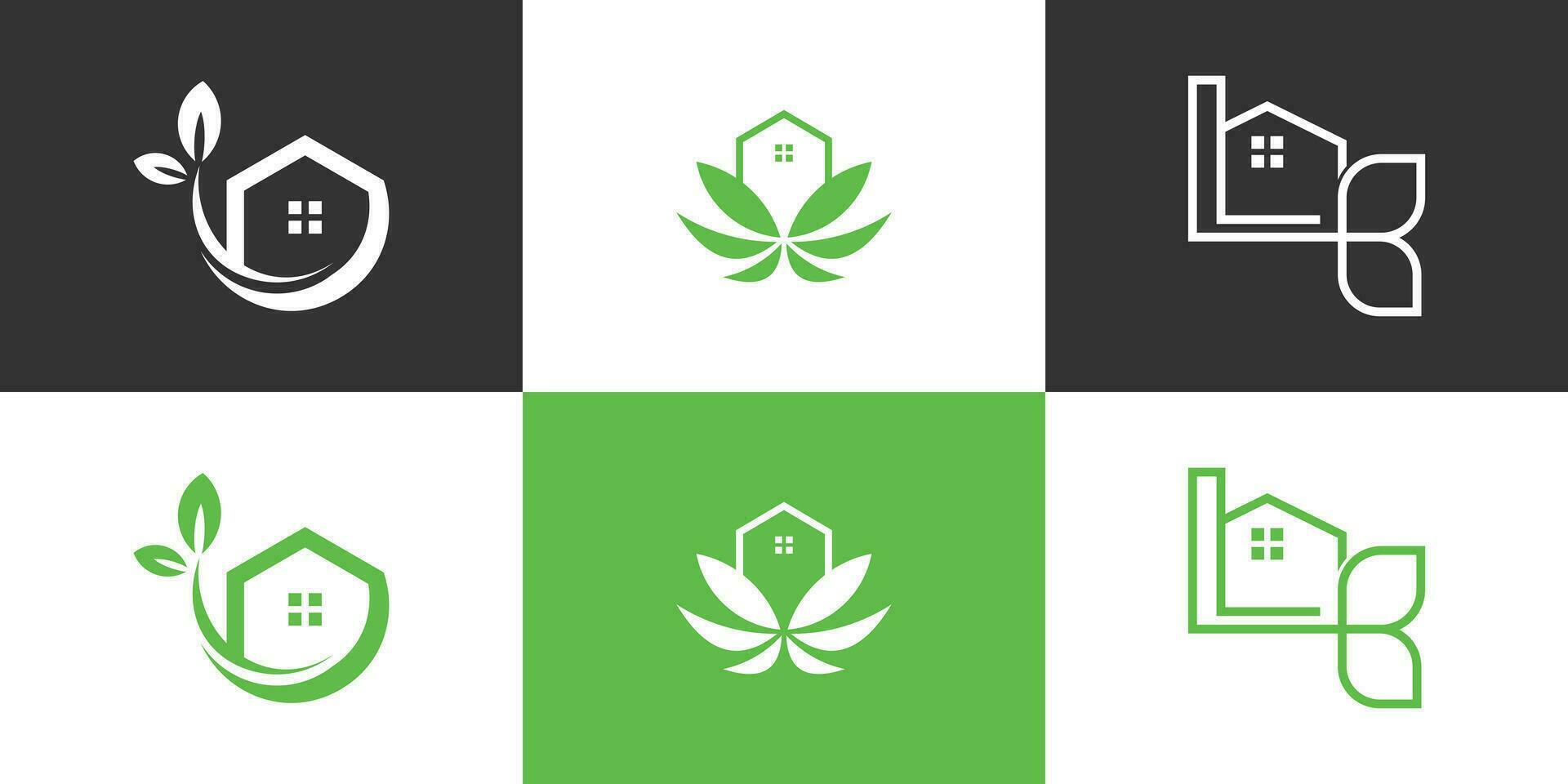 reeks van groen huis logo ontwerp vector met creatief concept