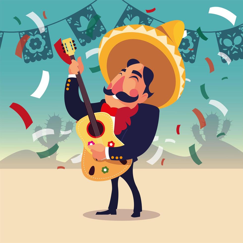 Mexicaanse mariachi met gitaar, typisch muziekinstrument vector