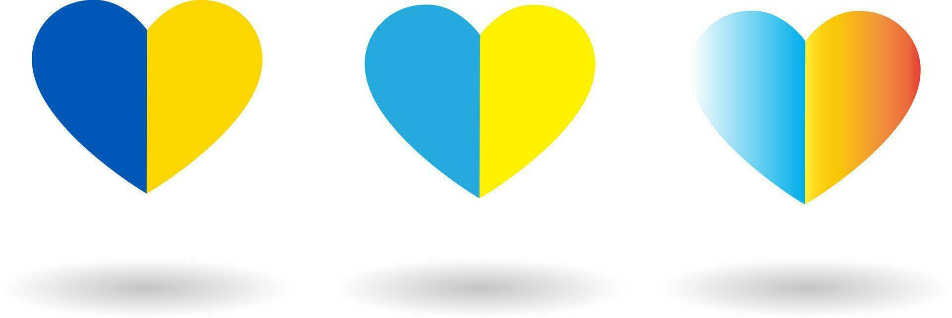twee zijdig hart in kleuren van de vlag van Oekraïne, hart pictogrammen verzameling vector illustratie, liefde symbolen geïsoleerd over- wit achtergrond
