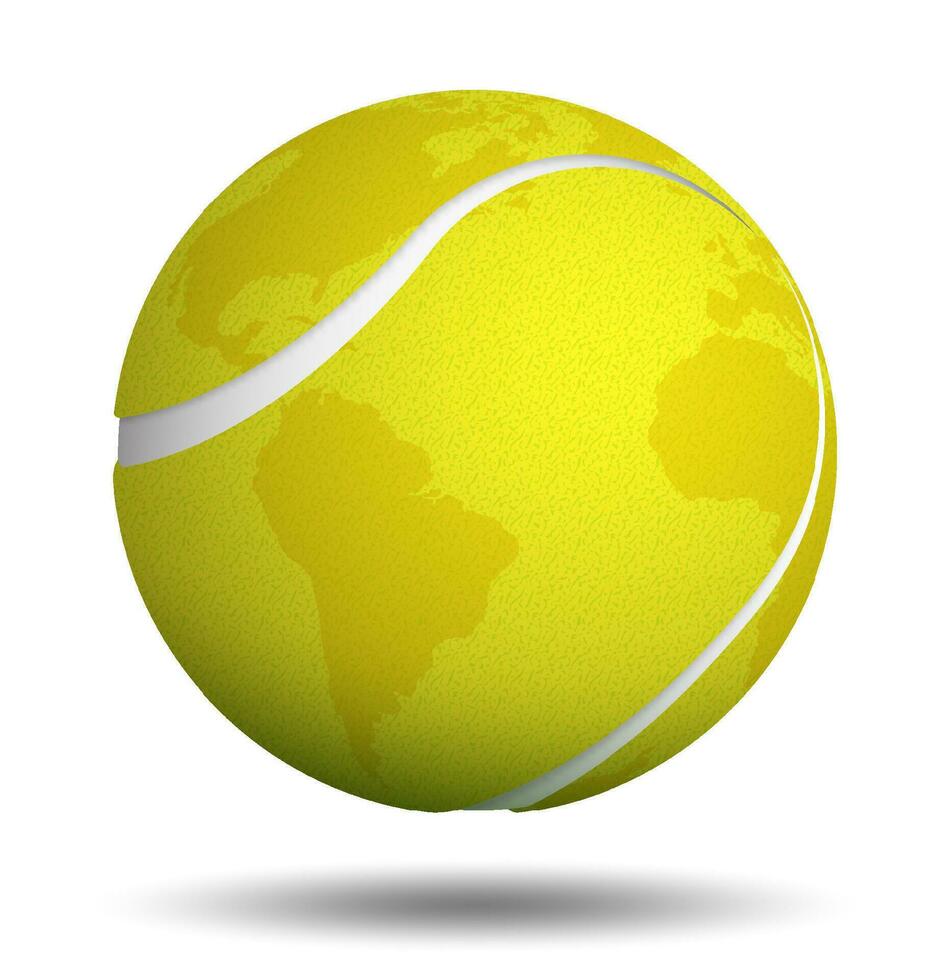 realistisch sport bal voor tennis met continenten van planeet Aan wit achtergrond. geïsoleerd vector