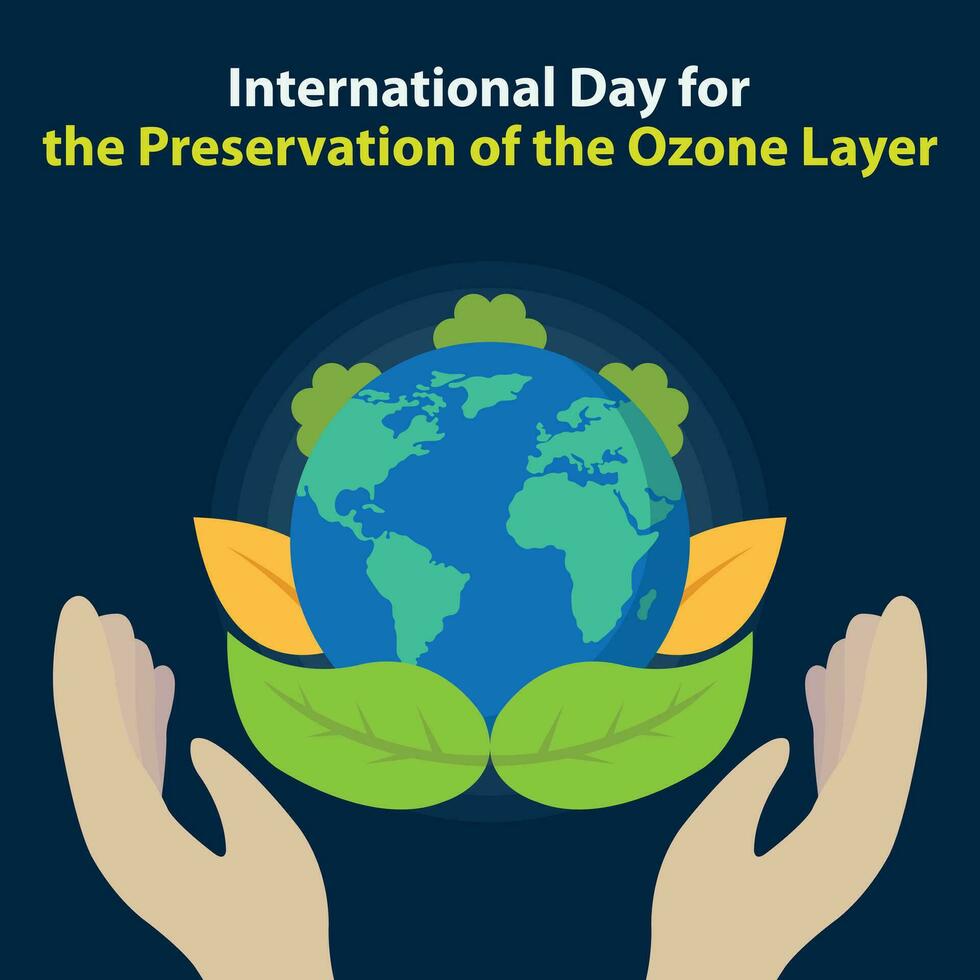 illustratie vector grafisch van een paar- van handen opgeheven de planeet aarde en de bladeren in het, perfect voor Internationale dag, behoud van de ozon laag, vieren, groet kaart, enz.