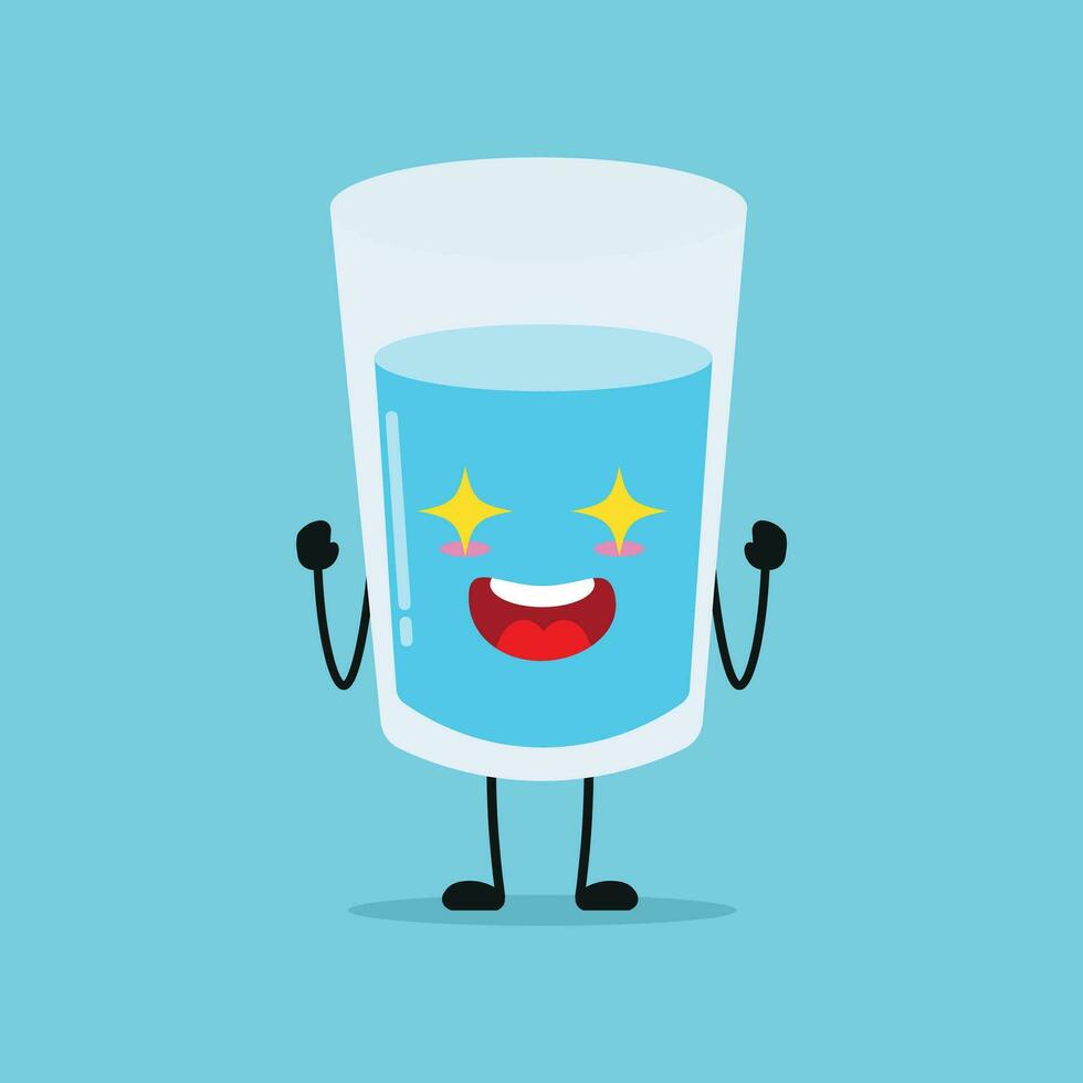 schattig opgewonden water glas karakter. grappig elektriserend glas tekenfilm emoticon in vlak stijl. water emoji vector illustratie