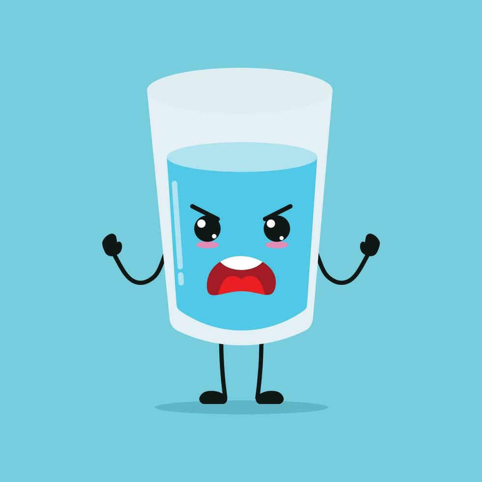 schattig boos water glas karakter. grappig woedend glas tekenfilm emoticon in vlak stijl. water emoji vector illustratie