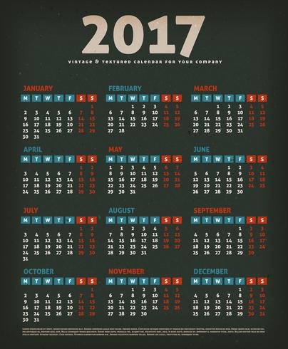 2017 ontwerpkalender op zwarte achtergrond vector