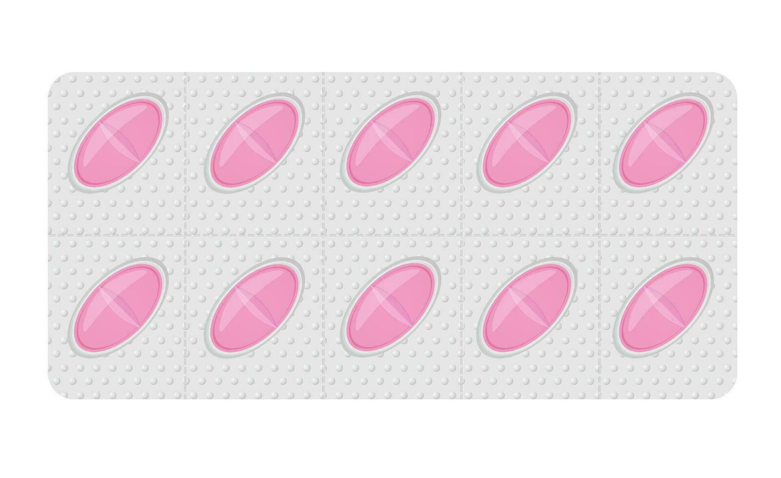 roze pillen in een blaar pak geïsoleerd Aan wit achtergrond vector