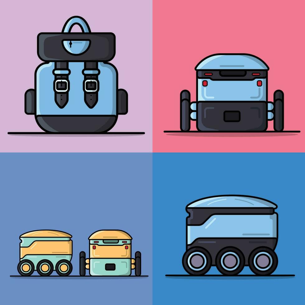 verzameling van modern robot levering en school- zak vector illustratie.