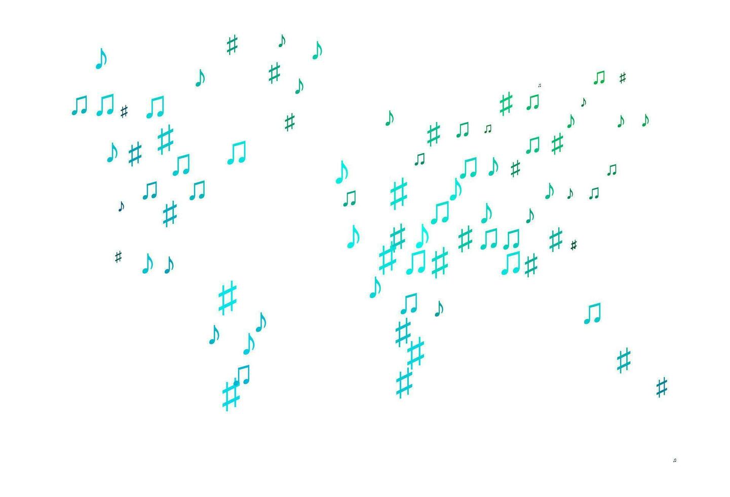 lichtblauwe, groene vectorachtergrond met muzieksymbolen. vector