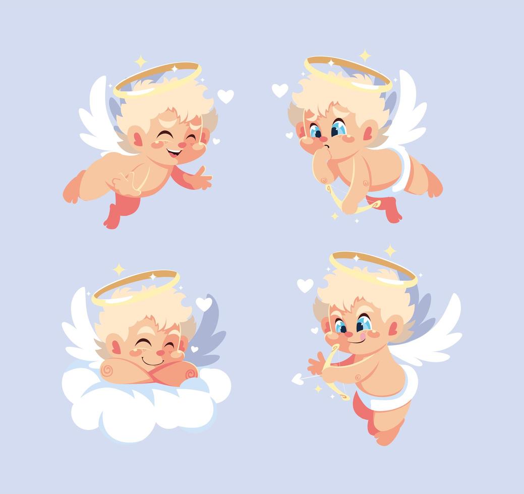 set van schattige cupido-engelen in verschillende poses, valentijnsdag vector
