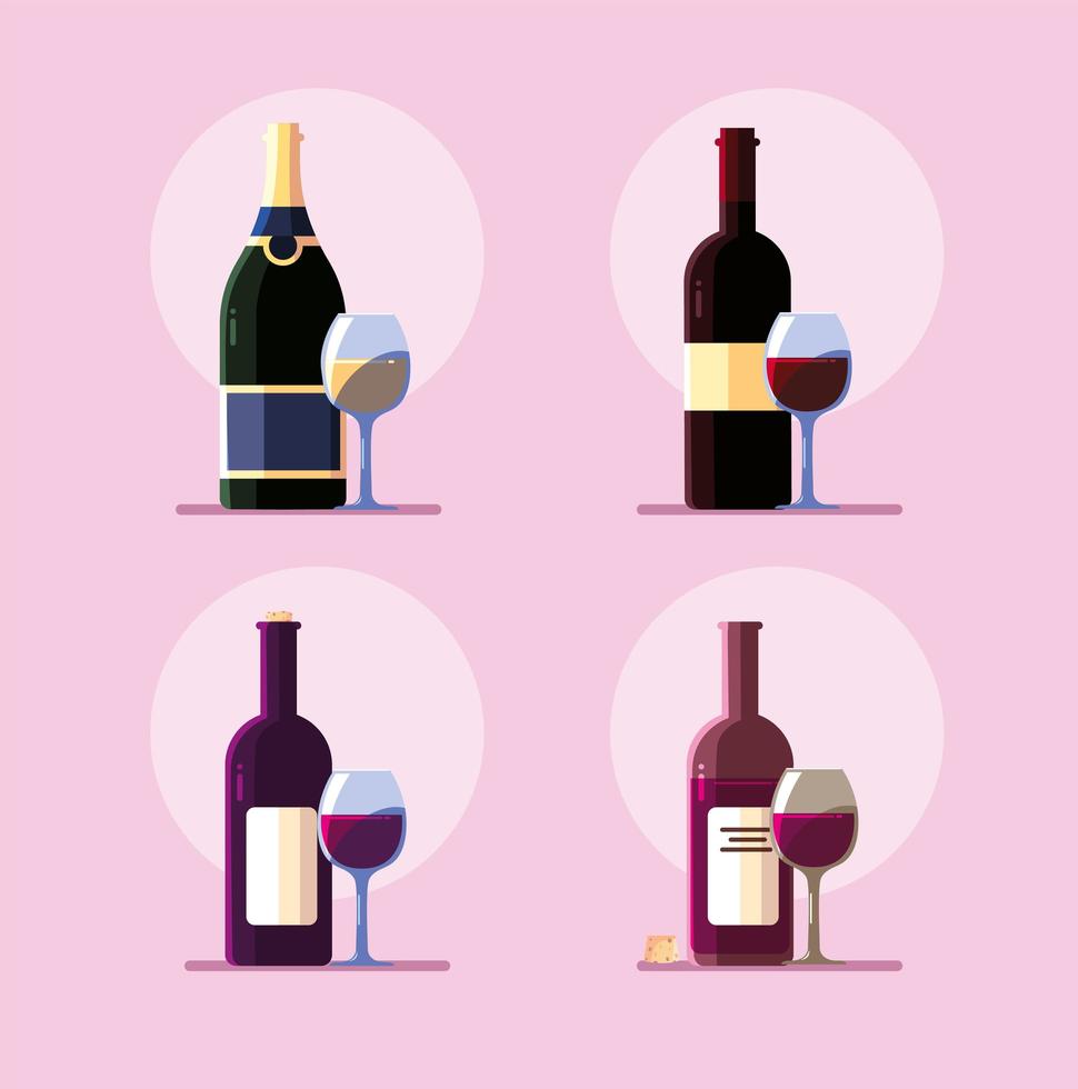 set wijnfles met wijnglas vector