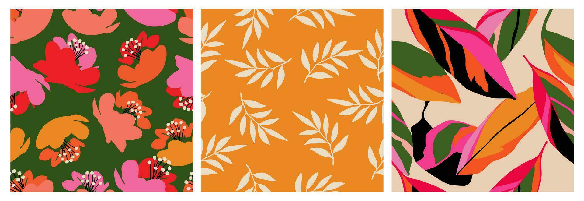 reeks van hand- getrokken bloemen, naadloos patronen met bloemen voor kleding stof, textiel, kleding, omhulsel papier, omslag, banier, interieur decor, abstract achtergronden. vector