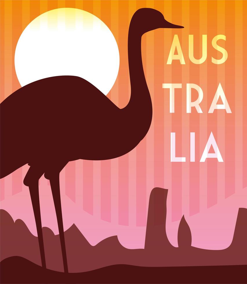 kaart met struisvogel en Australië label vector