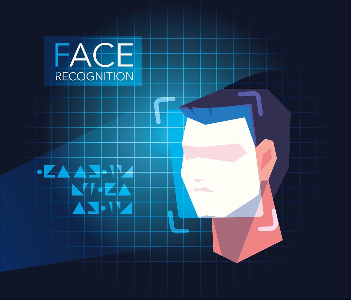 gezichtsherkenningstechnologie, identiteitsverificatie man gezicht vector